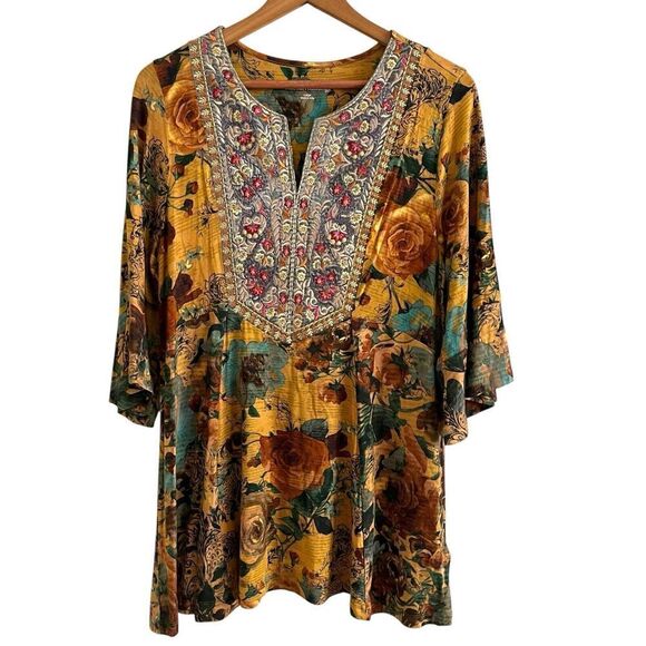 Soft Surroundings Miranda Floral Embroidered Tunic Top L Cottagecore Boho - Picture 2 of 9